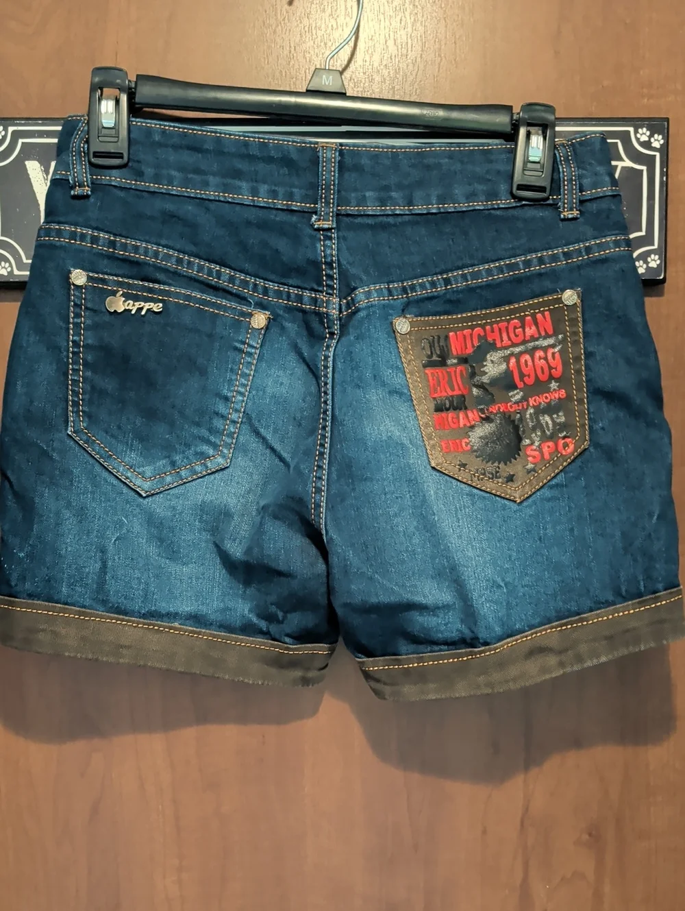 COOGI Dark Blue Denim Jean Shorts with Brown Trim